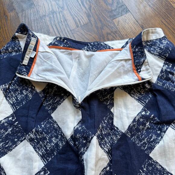 Boden 100% Linen Gingham A-Line Pleated Skirt 8R Navy and White - Picture 5 of 6